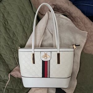 Elegant White Tote Bag with Gold Accents